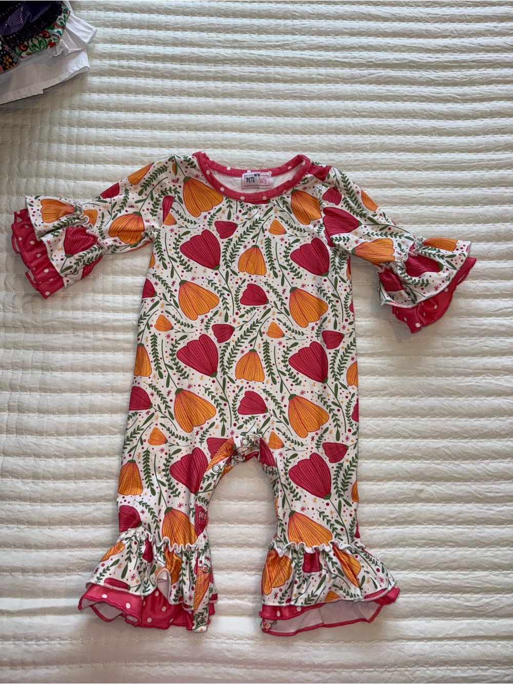 Toddler Floral Ruffle One-Piece Romper - Pink & Orange